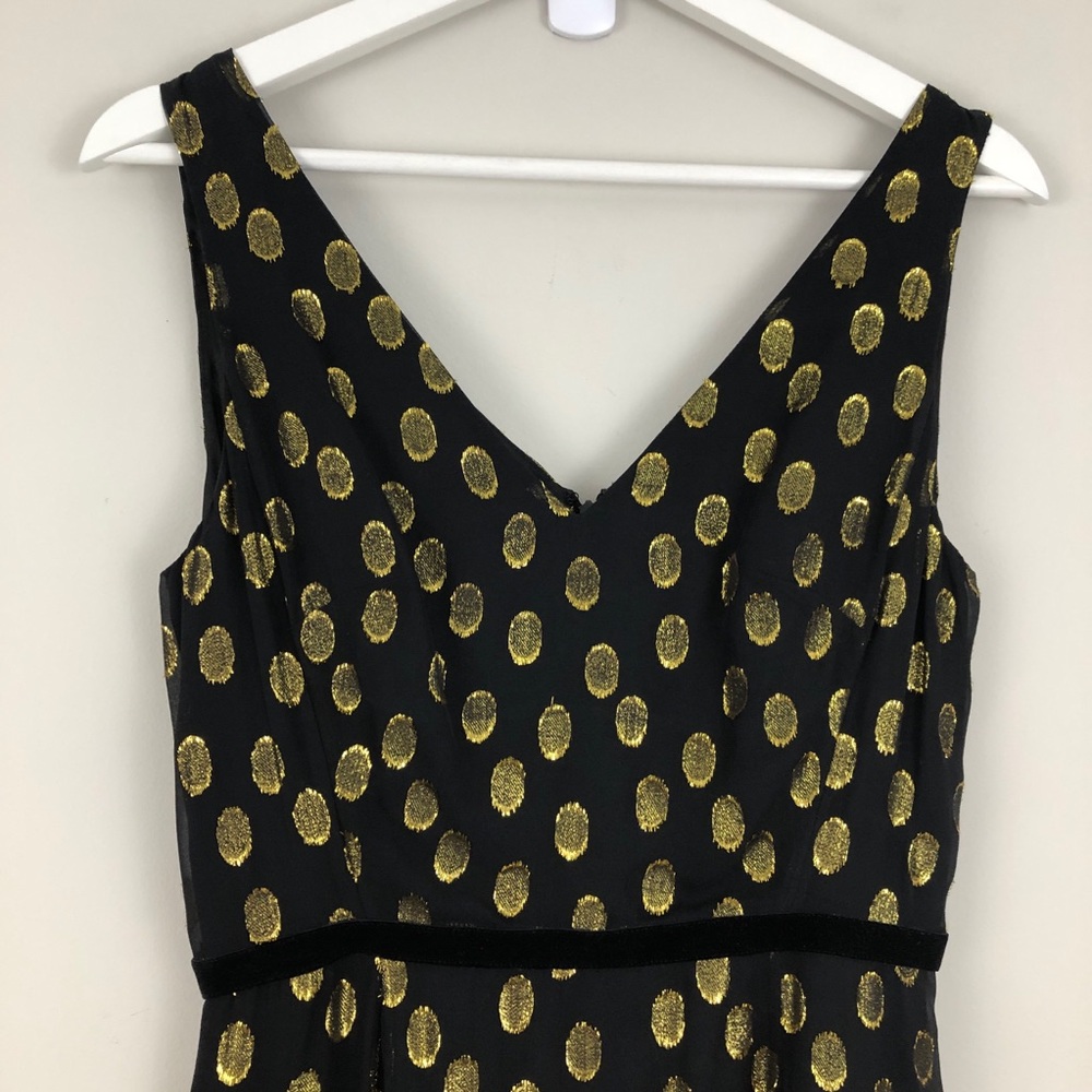 Boden Dolores Silk Velvet Gold Polka Dot Dress - Picture 3 of 8